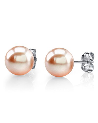 【中古】【未使用・未開封品】14K Gold AAAA Quality Round Peach Freshwater Cultured Pearl Stud Earrings Set for Women