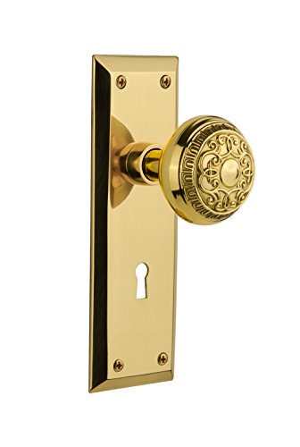 【中古】【未使用・未開封品】Nostalgic Warehouse ニューヨークプレート キーホールエッグ&ダーツノブ付き プライバシー 2.36インチ ラッカー塗装真鍮