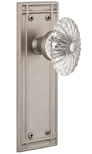 【中古】【未使用・未開封品】Nostalgic Warehouse Mission Plate with Oval Fluted Crystal Glass Knob, Privacy - 2.375", Satin Nickel|AJIMURA-SHOP