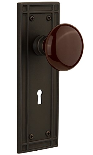 【中古】【未使用・未開封品】Nostalgic Warehouse ミッションプレート 鍵穴付き ブラウン磁器ノブ パッセージ 2.36インチ オイル磨きブロンズ|AJIMURA-SHOP