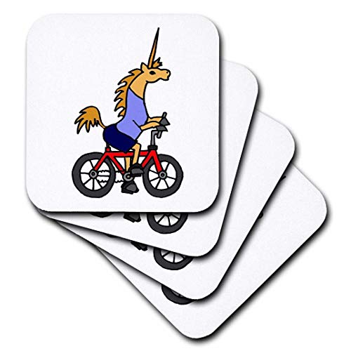 【中古】【未使用・未開封品】CST 200168?All SmilesアートDragons and Unicorns???Funny Unicorn Ridingレッド自転車Cartoon???コースター set-of-8-Soft レッド cst_