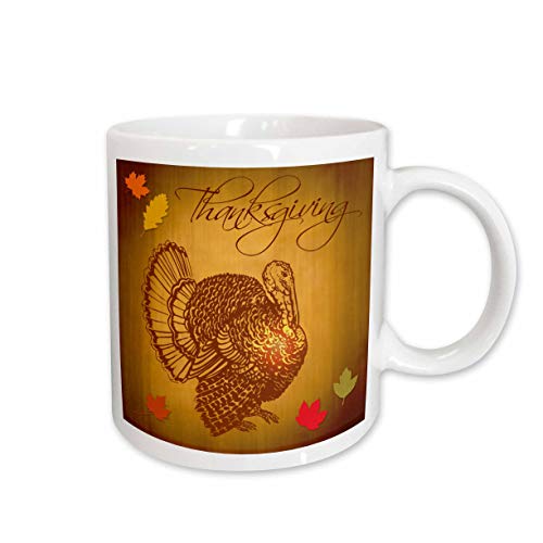 【中古】【未使用・未開封品】(330ml) - 3dRose mug_200319_1 Thanksgiving Turkey and Fall Leaves, Ceramic Mug, 330ml