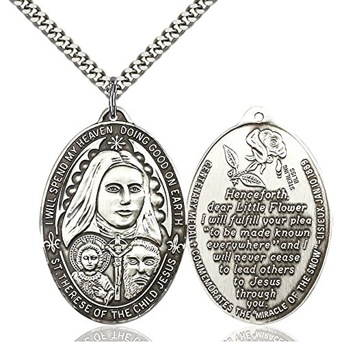 【中古】【未使用・未開封品】Bonyak Jewelry スターリングシルバー 聖テレーズペンダント 1 3/8 x 1インチ 重厚なカーブチェーン付き|AJIMURA-SHOP
