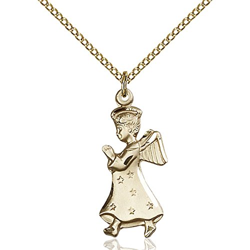 【中古】【未使用・未開封品】Bonyak Jewelry 金張り 天使のペンダント 1 x 1/2インチ 金張りのライトカーブチェーン
