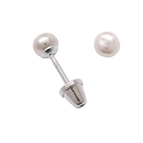【中古】【未使用・未開封品】(White) - Precious Pieces Girl's Sterling Silver 4mm Cultured Pearl Earrings with Screw Backs