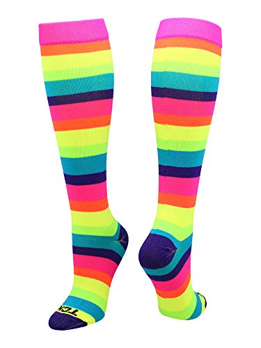 【中古】【未当て嵌める・未開封品】(Medium, Multi-Neon) - TCK Krazisox Rainbow Stripes Over the Calf Socks