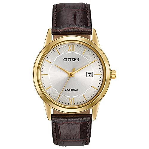 【中古】【未使用・未開封品】Citizen aw1232???04?Aメンズeco-driveシルバーダイヤル黄色ゴールドステンレススチールブラウンレザーストラップウォッチ