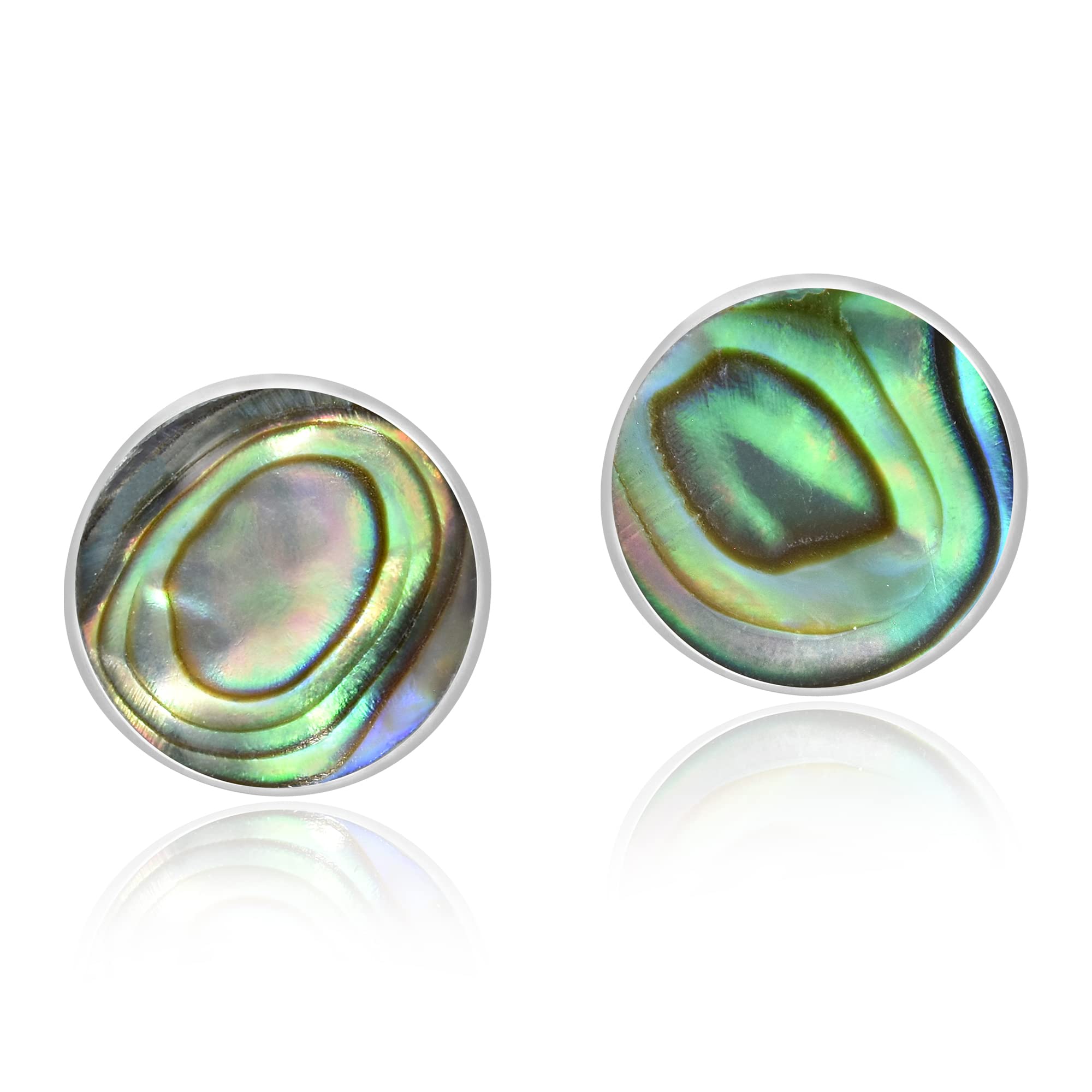 【中古】【未使用・未開封品】キュートInlay Abalone Shell Round。925スターリングシルバープッシュバックイヤリング|AJIMURA-SHOP