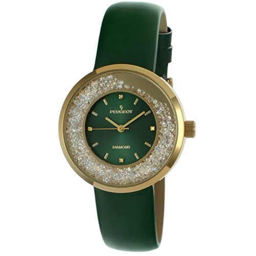 【中古】【未当て嵌める・未開封品】プジョーWomen \u0027s RoundシルバースリムシンGenuine Diamond Floating CZブラックバンドドレスWatch 3041sbk 緑であること