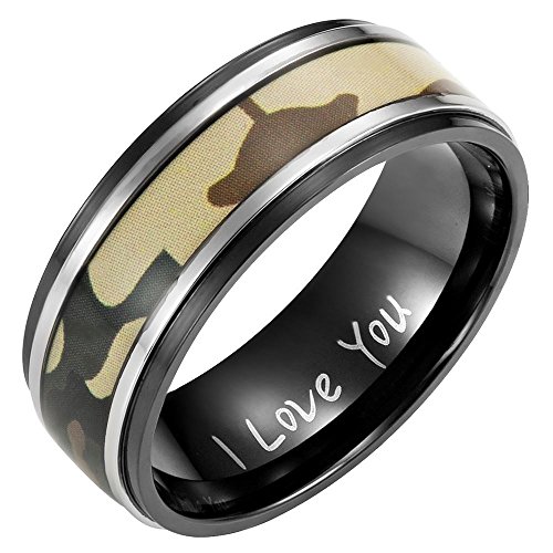 【中古】【未使用・未開封品】Willis Juddメンズブラックチタンリング( Camo迷彩Inlay、7?mm幅、刻印「I LOVE YOU」)