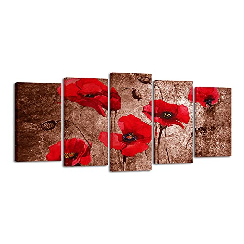 【中古】【未当てはめる・未開封品】Wieco芸術???Red Poppies on赤銅色???5ダイアログボックス帆布刷り上げる伸ばすことと枠組み入り口・入口帆布壁芸術壁のかざり付ける、老人ホームかざり付ける今めかしい
