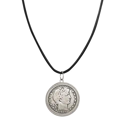【中古】【未当て嵌める・未開封品】American Coin Treasures メンズ レザーコードネックレス シルバーバーハーフダラーペンダント 100歳以上の本物の亜米利加硬貨を当て嵌める メンズアクセ