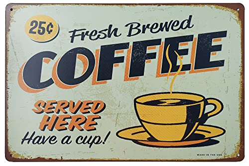 【中古】【未使用・未開封品】Fresh Brewed Coffee Served Here Have a Cup- Retro Vintage Tin Sign 30cm X 20cm