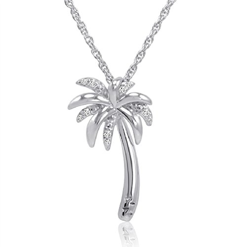 【中古】【未当て嵌める・未開封品】Sterling Silver Diamond Palm Tree Pendant-Necklace