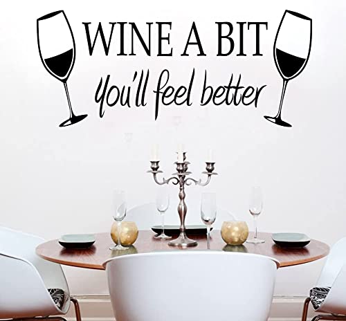 【中古】【未使用・未開封品】DNVEN ブラック 23インチ x 9インチ Wine a Bit You'll Feel Better Home ビニール ウォールデカール 引用句 言葉 アートデコ レタリング ビニー
