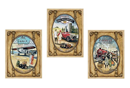 【中古】【未当て嵌める・未開封品】インターナショナルグローバルレトロ旅する車Train and Plane Set 11 by 14-Inch GOR-056,057,058