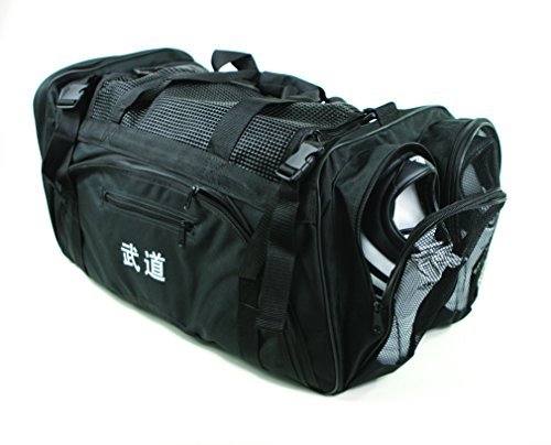 【中古】【未使用・未開封品】(Black) - Martial Arts bag with Mesh Top/ Poket, Boxing MMA Deluxe Equipment Bag, Black or Blue 33cm x 70cm x 14\"