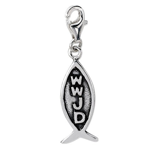 【中古】【未当て嵌める・未開封品】スターリングシルバーアンティークWWJD Ichthus withロブスタークラスプチャーム