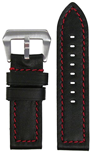 【中古】【未使用・未開封品】24?mm Short Panatimeブラック本革Soft Calf 190?Watch Band withレッドStitching 110?/ 70?24?/ 24
