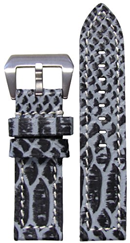 【中古】【未当て嵌める・未開封品】24?粍 XL Panatime青み本革Python Print watch band with白いこと編み目135?/ 85?24?/ 24