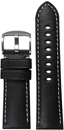 【中古】【未当て嵌める・未開封品】24?粍 Panatime黒いことHZ Genuine Leather Watch Band with白いこと編み目24?/ 22?125?/ 75