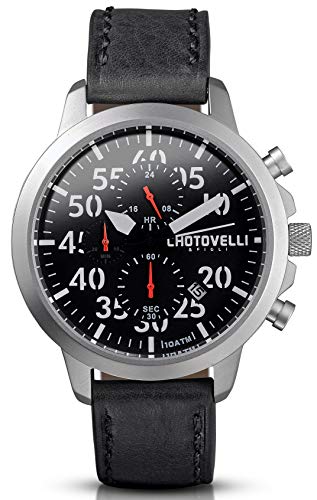 【中古】【未当て嵌める・未開封品】Chotovelli Aviatorメンズウオッチクロノグラフ見せびらかすイタリアブラックレザーストラップ33.11