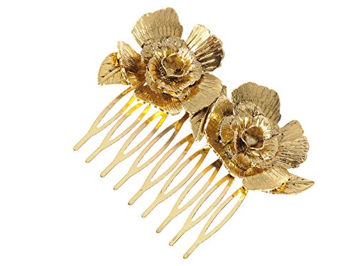 【中古】【未当てはめる・未開封品】Golden Tone Metal Two Petalled Rose Small Fashion Hair Comb