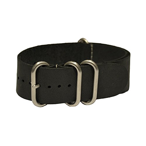 【中古】【未当て嵌める・未開封品】26?粍 Panatime SmoothブラックソフトレザーNATO Watch Band with 4ステンレススチールリング