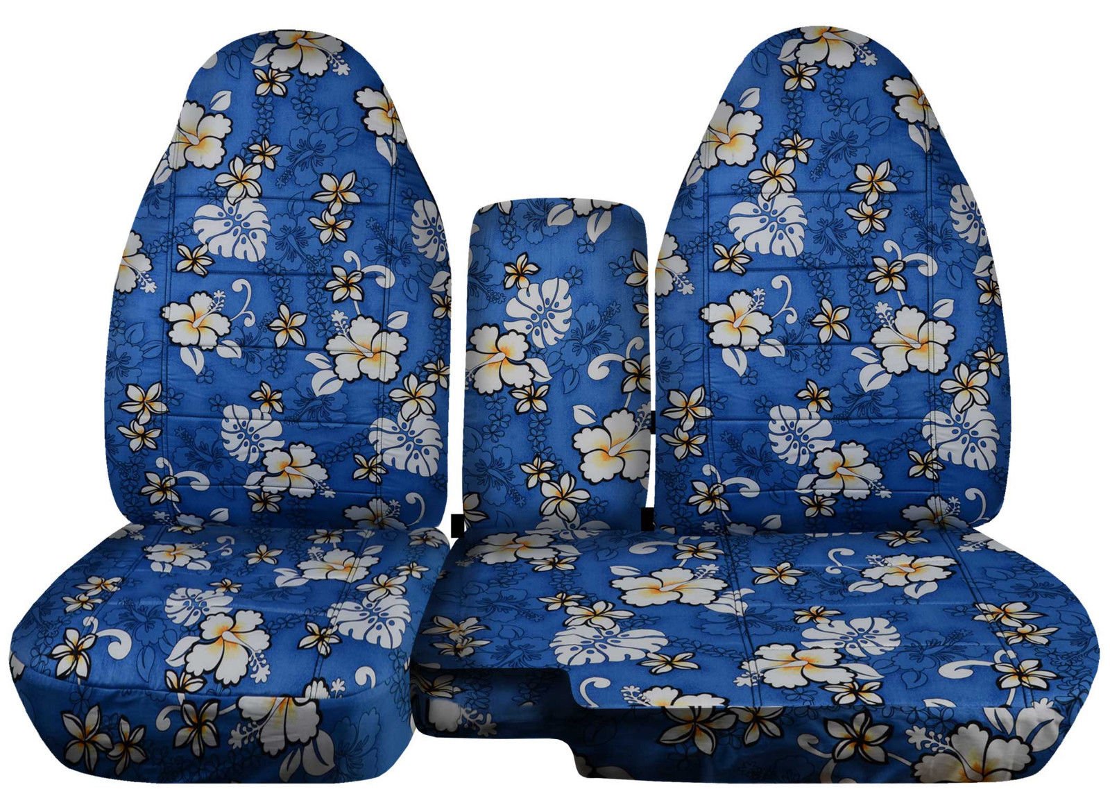 【中古】【未使用・未開封品】Designcovers ハワイアン車両シートカバー 60/40分割ベンチ用 センターコンソールとアームレストのカバー付き 4ピース Opening Console ブルー T｜AJIMURA-SHOP