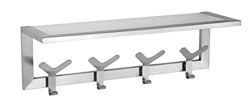 【中古】【未当て嵌める・未開封品】Cortesi Home Milton Contemporary Stainless Steel Multipurpose Hook Rail/Rack with Glass Shelf, Brushed Aluminum by Cortesi Home