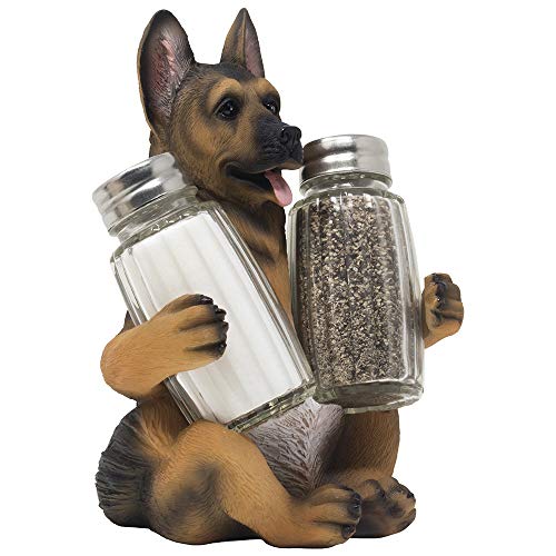 【中古】【未当て嵌める・未開封品】German Shepherd Police Dog Salt and Pepper Shaker Set with Decorative Display Stand Holder Canine Figurine for Kitchen Decor Table Cent その他-家電