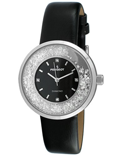 【中古】【未使用・未開封品】プジョーWomen 's RoundシルバースリムシンGenuine Diamond Floating CZブラックバンドドレスWatch 3041sbk シルバー/ブラック