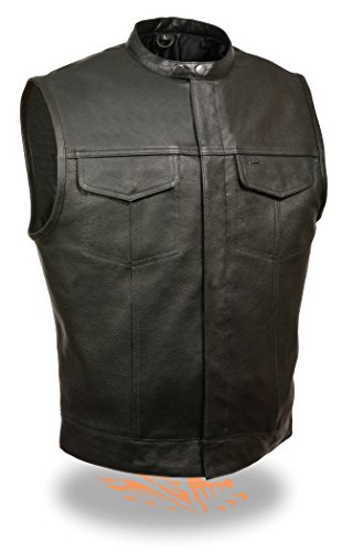 【中古】【未使用・未開封品】男性用 サンズ・オブ・アナーキースタイル レザーベスト 内側にガンポケットと奥行きのあるドロップポケット付き パッチクラブに最適 襟元にスナ|AJIMURA-SHOP