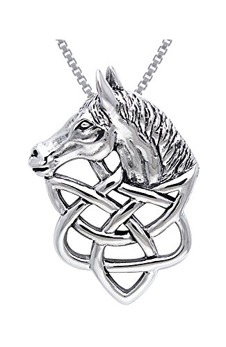 【中古】【未使用・未開封品】ジュエリートレンドスターリングシルバーケルトノットWork Horse Head Pendant on 18インチボックスチェーンネックレス