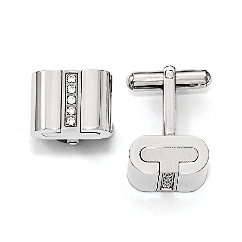 【中古】【未当て嵌める・未開封品】Men \u0027sステンレス鋼スチール写真\u0026 CZ Polished and Brushed 16?粍 Square Cuff Links