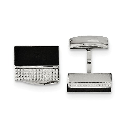 【中古】【未使用・未開封品】Men 'sステンレススチールとブラック瑪瑙Textured長方形カフリンク｜AJIMURA-SHOP