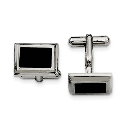 【中古】【未使用・未開封品】Black Bow Jewelry メンズ ツートーン ステンレススチール ベベルエッジ 長方形 カフスボタン
