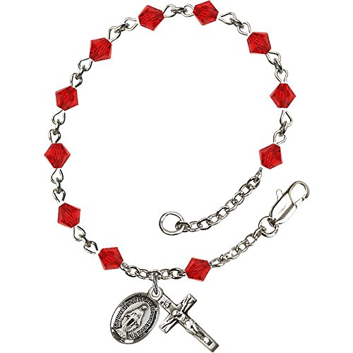 【中古】【未当て嵌める・未開封品】Bonyak Jewelry スターリングシルバーロザリオブレスレット 5粍 7月レッドランデル型ビーズはりつけ台 大きさ5/8 x 1/4in。, 金属元素