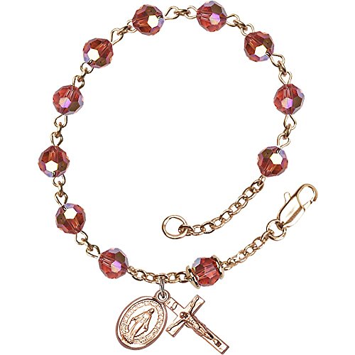 【中古】【未当て嵌める・未開封品】14?K黄色ゴールドFilled Rosary Tin Cutオーロラビーズブレスレット6?粍 Padparadschaスワロフスキーオーストリアはりつけ台5?/ 8?x 1?/ 4