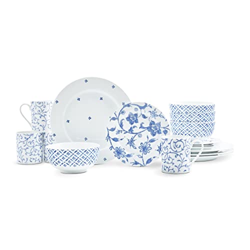 【中古】【未使用・未開封品】Spode Home Collection ブルーインディゴ 16点セット ファインポーセリン ブルーとホワイト アソート柄 4人用 食洗機・電子レンジ対応 53,627円