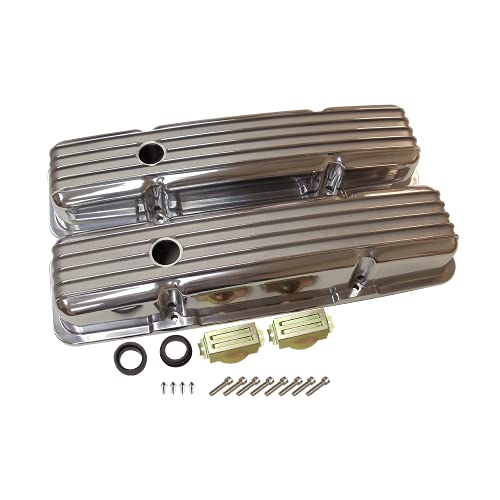 【中古】【未使用・未開封品】DEMOTOR PERFORMANCE Finned ショートポリッシュアルミバルブカバー 穴350付き SBC スモールブロックシボレー用|AJIMURA-SHOP