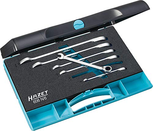 【中古】【未使用・未開封品】HAZET 606N / 6 12ポイントプロファイルラチェットコンビネーションレンチセット - クロムメッキ