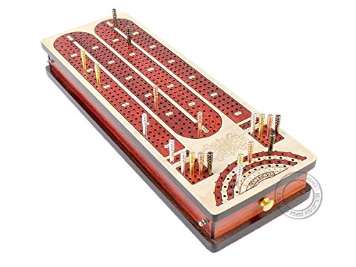【中古】【未使用・未開封品】House of Cribbage - Continuous Cribbage Board Maple / Bloodwood and Side Drawers : 4 Tracks with place to mark won games