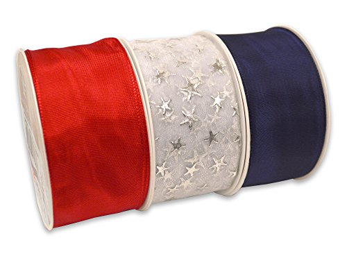 【中古】【未使用・未開封品】Morex Ribbon American Jewel フレンチワイヤー ポリエステルリボン (3個パック) 1-1/2インチ x 12ヤード レッド/ホワイト/ブルー 10,952円