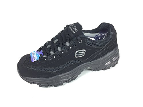 【中古】【未当て嵌める・未開封品】Skechers Sport レディース D\u0027Lites 一風変わった ノン記憶装置質問用紙 レースアップスニーカー, 黒いこと/黒いこと, 24.5