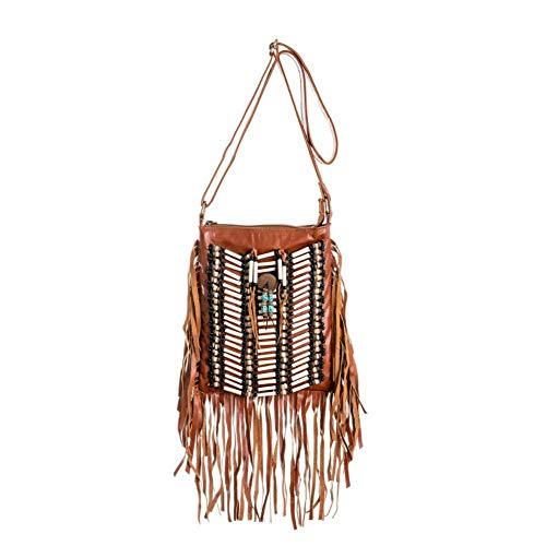【中古】【未使用・未開封品】Brown Boho Bag| Real Leather | Fringe Purse | Bohemian Bags | Hobo Tote Handbag