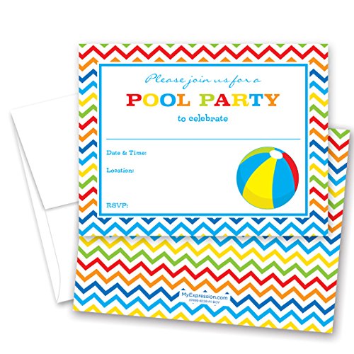 【中古】【未使用・未開封品】24 Pool Party Beach Ball Fill-in Kids Birthday Party Invitations