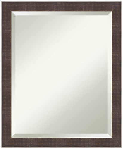 【中古】【未当て嵌める・未開封品】Amanti Art 面取り木製ウォール銀鏡 (22.25 x 18.25in) ウイスキー赤銅色 飾り気の無いなひな形 - バスルームミラーブラウン S大きさ