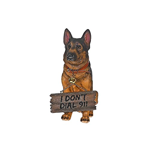 【中古】【未当て嵌める・未開封品】I Don\u0027t Dial 911 German Shepherd Guard Dog Warning Statue by Private Label