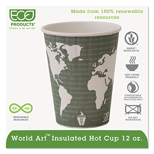 【中古】【未使用・未開封品】世界アートInsulated Compostableホットカップ、12オンス、ダークグリーン、600?/カートンby : eco-products